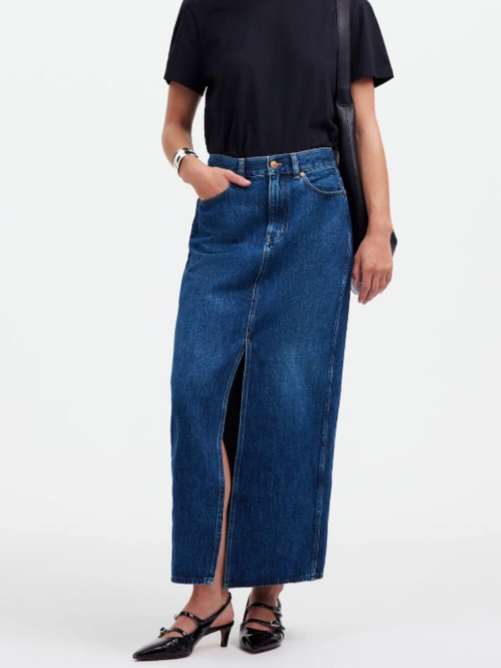 Madewell Denim Front Slit Midi Skirt in Kincord Wash - 28